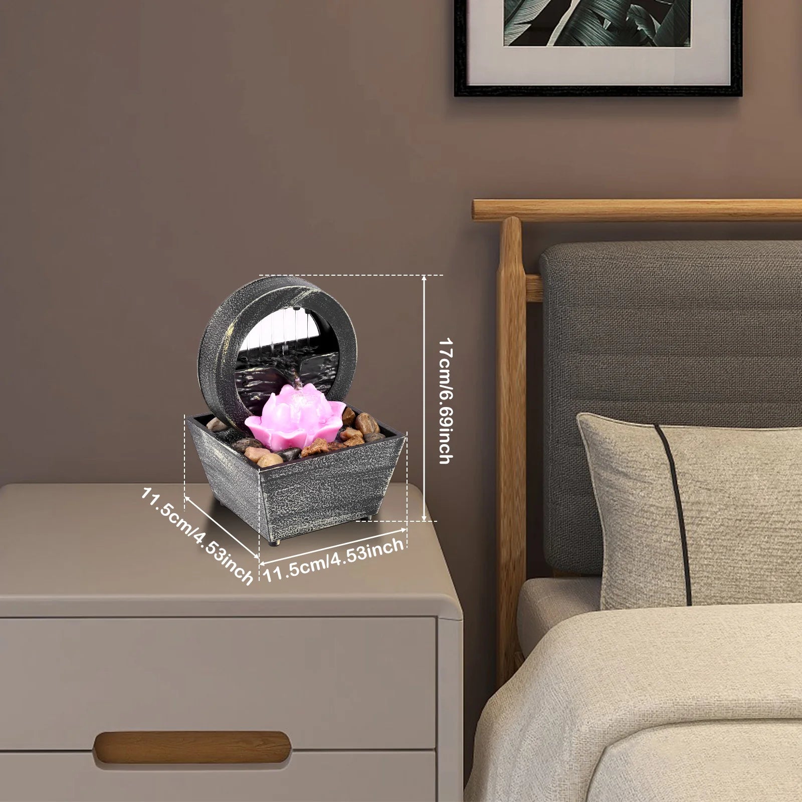 Mini Tabletop Fountain with Light Sound Relaxation Indoor Water Fountain Ornament Zen Meditation Fountain Home Decorations