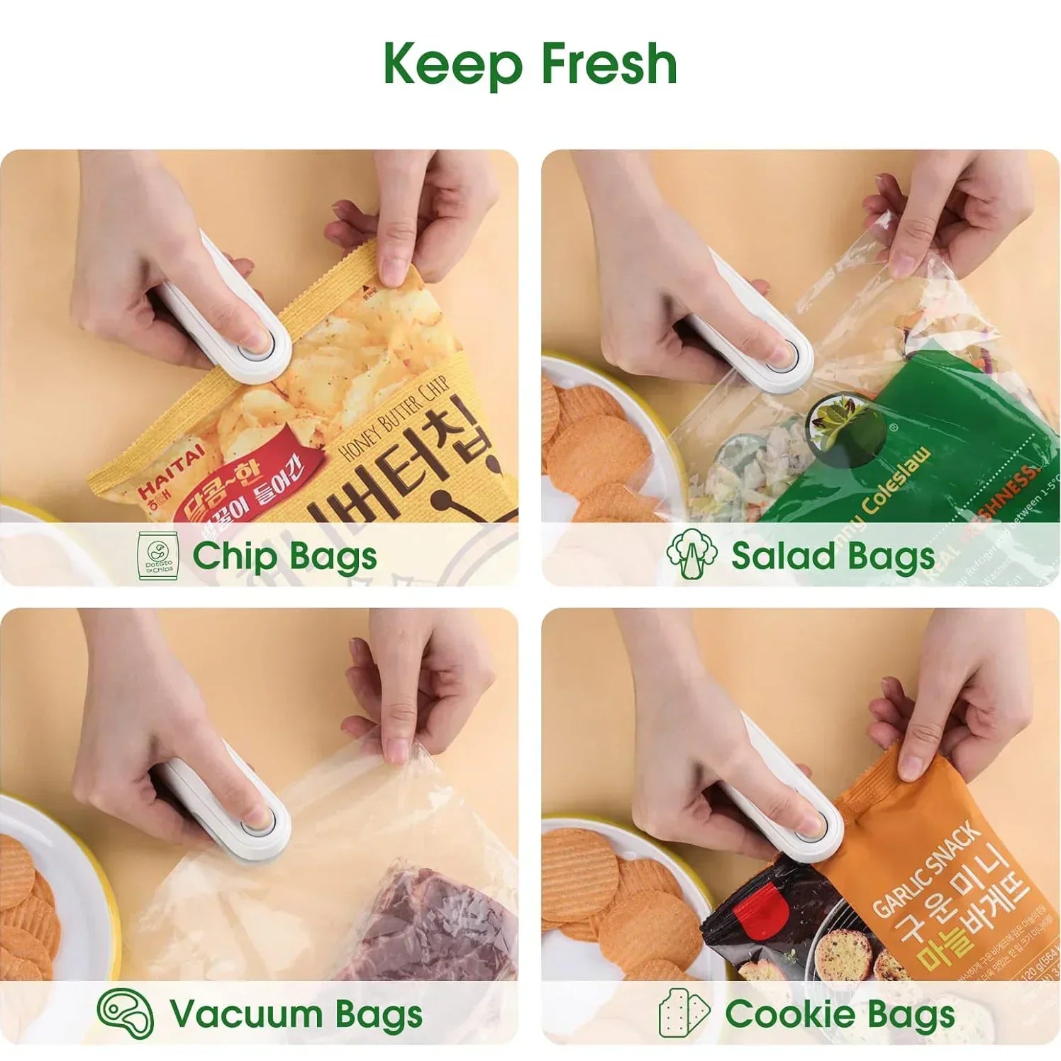 Mini Sealer 2 in 1 Sealing Cutting USB-C Rechargeable Bag Sealer Portable Handheld Rechargeable Vacuum Food Plastic Bag Sealer