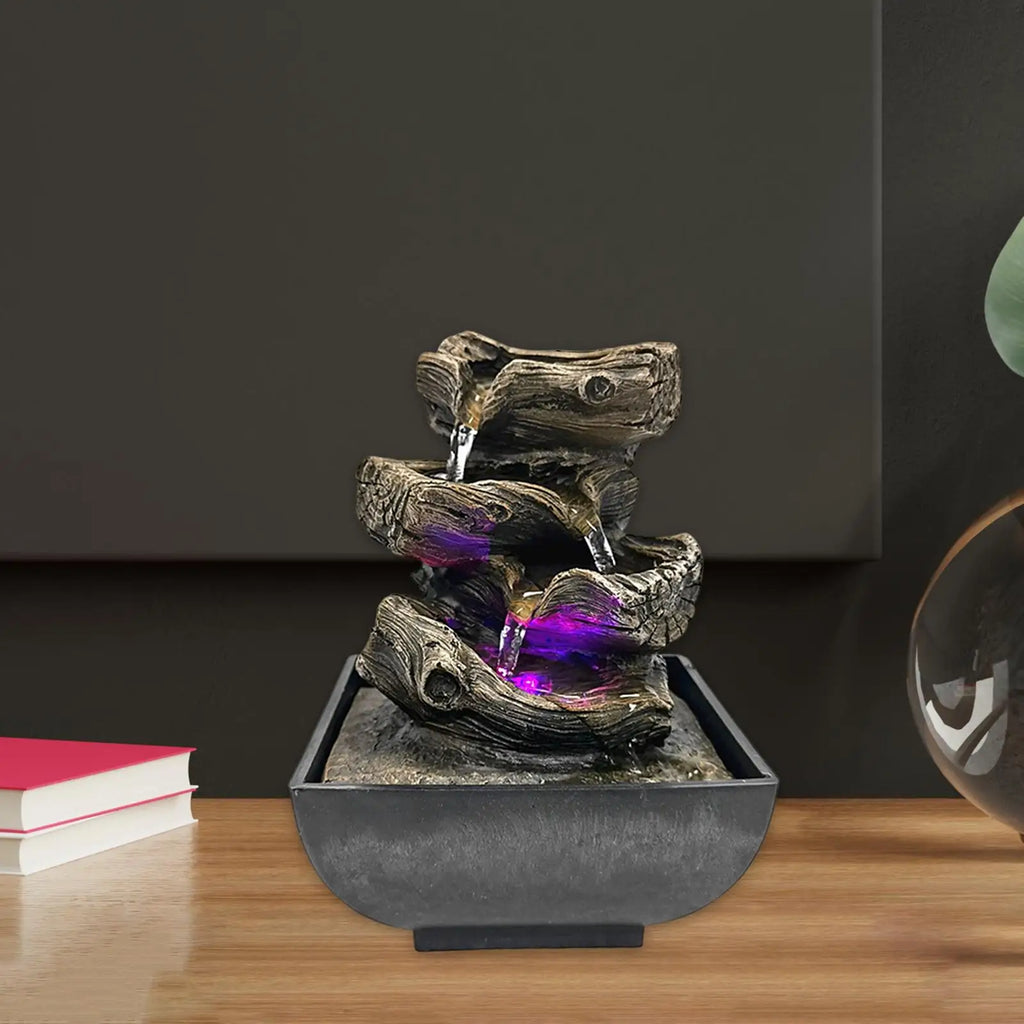 4 Tier Tabletop Water Fountain with Pump Ornament Flowing Water Relaxation Waterfall Fountain for Garden Desk Feng Shui Decor