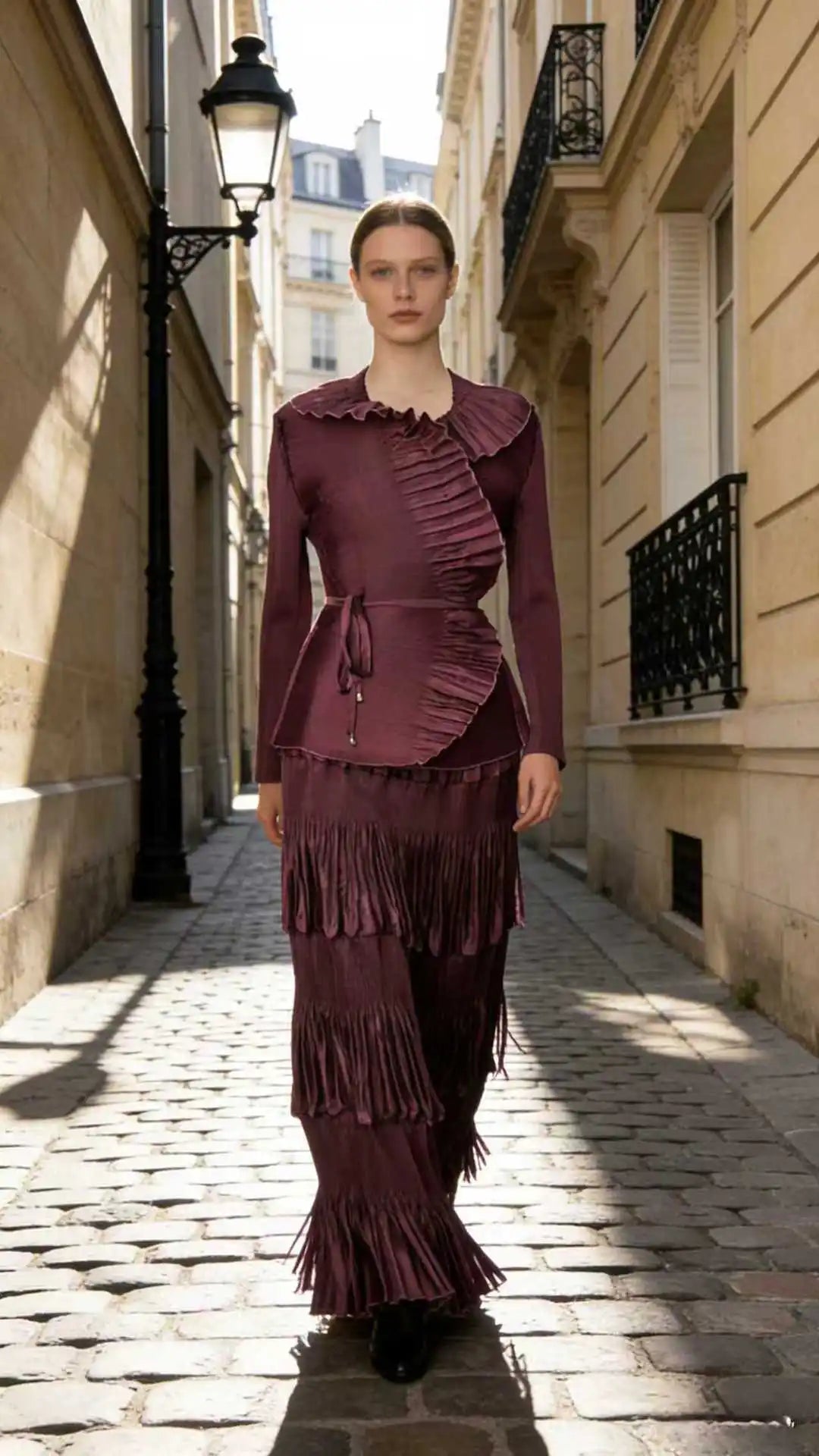 Miyake 2026 Spring Niche New Elegant Suit Ruffle Edge Solid Color Pleated Lace Elegant Two-piece Suit Women
