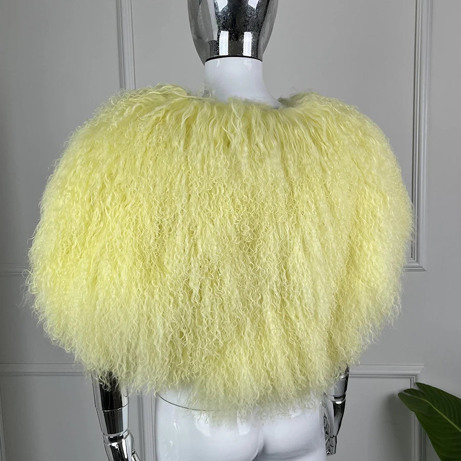 Short Mongolian Fur Coat Poncho For Woman Cropped Fur Jacket Luxury Warm New Arrivals Women's Sheepskin Coat