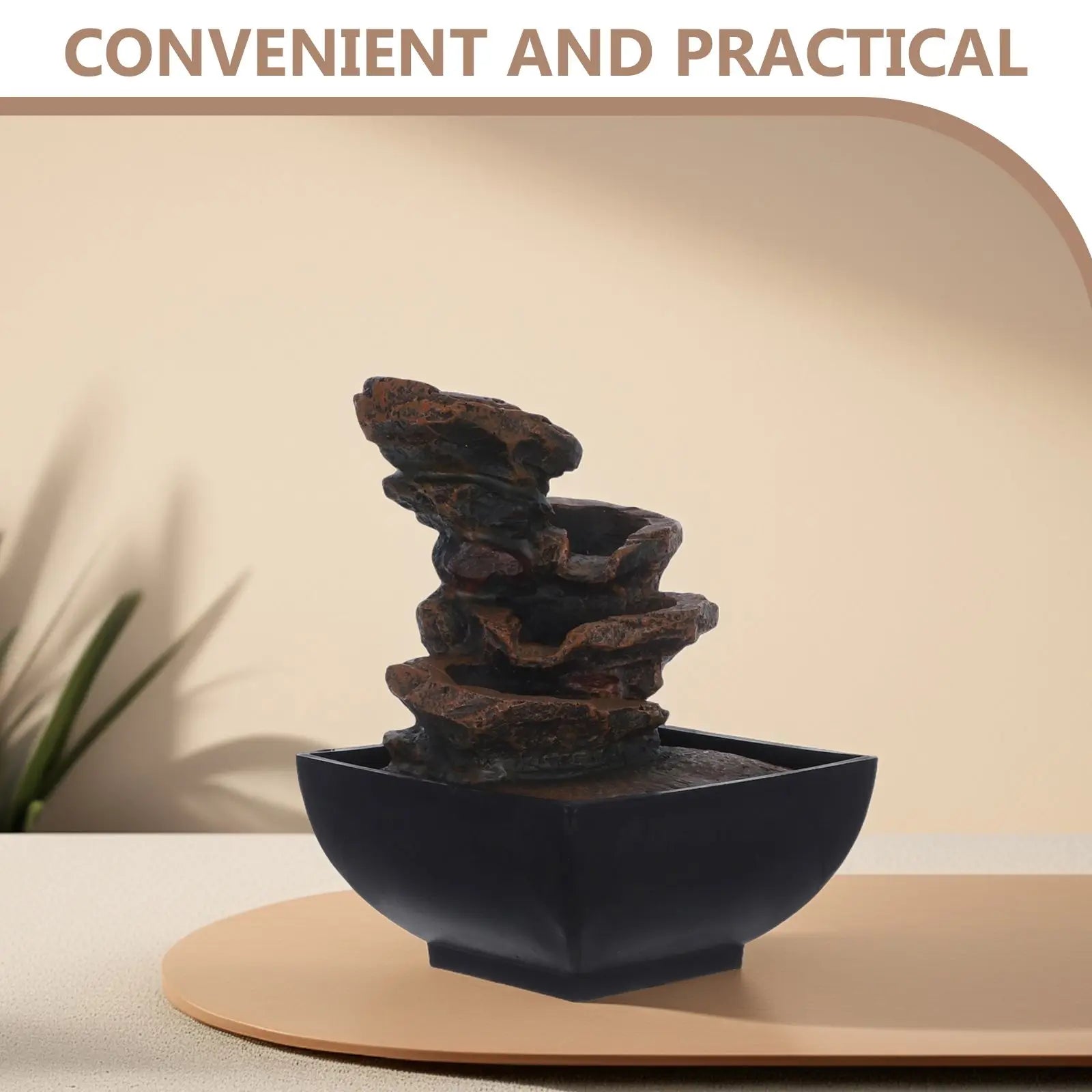 Desktop Fountain Home Decor Mini Water Black Resin Indoor Fountains Waterfalls Relaxation Desk Small Tabletop Feature