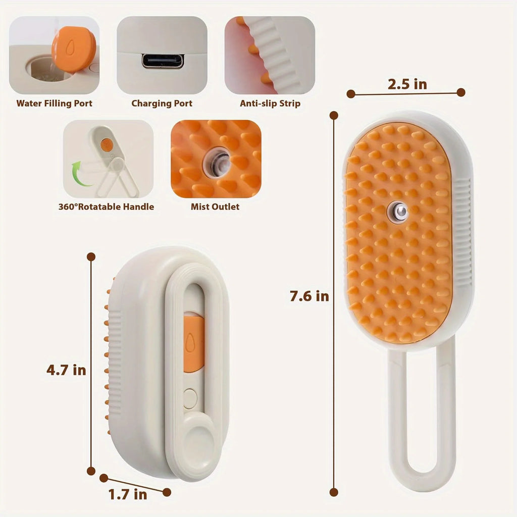 4 in 1 Cat Steam Brush for Shedding, Rechargeable Cat Brush with Steam, Anti-Static Steam Pet Brushes, Massage, Cleaning