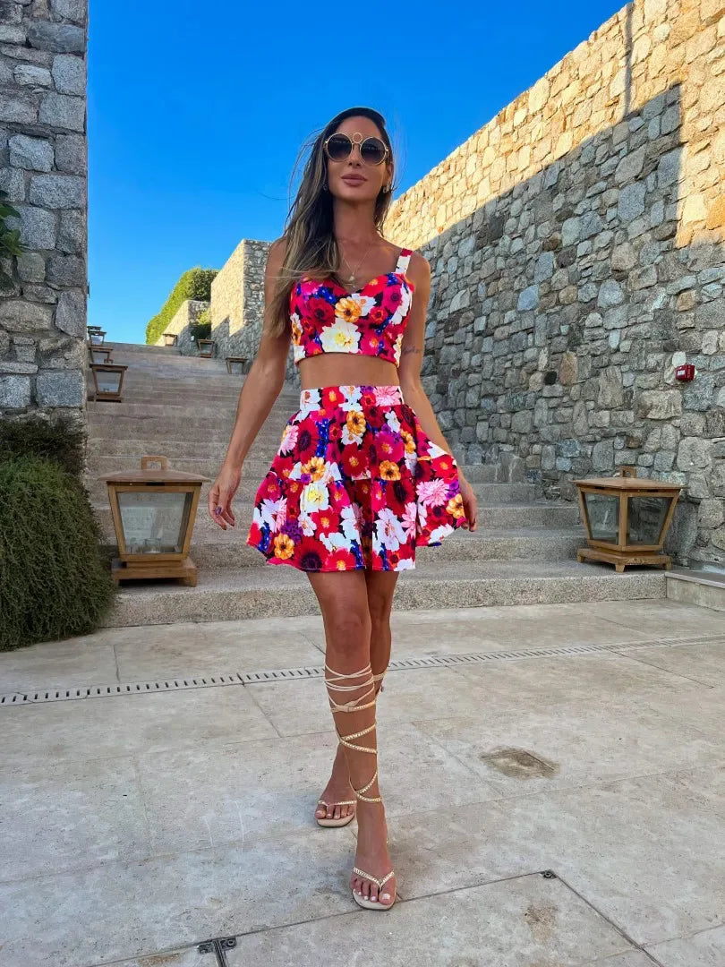 Two Pieces Solid Short Dresses For Women 2024 Summer Sexy Crop Tops and Mini Skirts Suit High Waist Club Party Bodycon Vestido