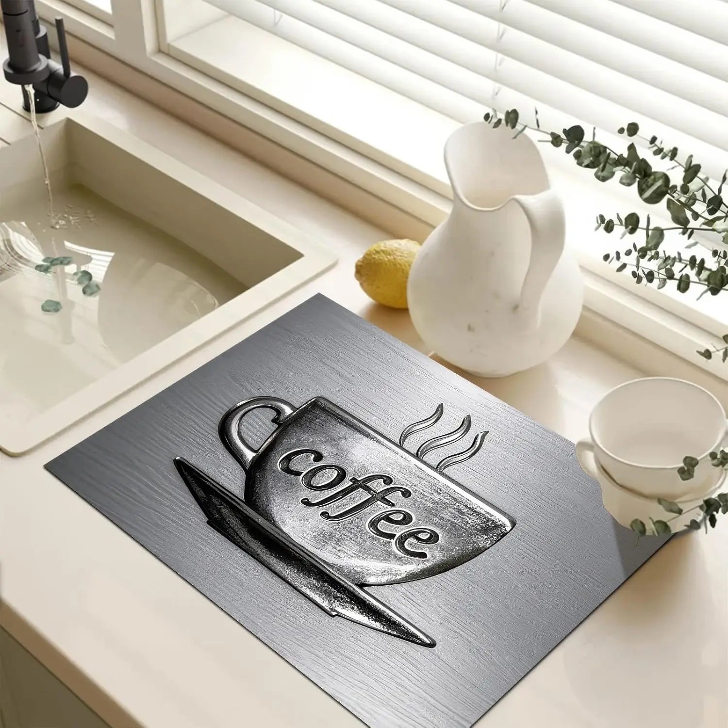 Coffee Cup Diatomite Stove Top Cover Heat Resistant Non Slip Protector Mat for Electric Cooktop Coffee Bar Sink Decor Pad