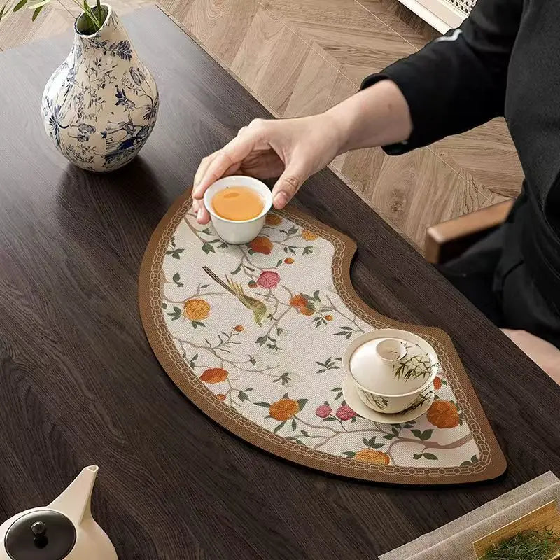 New Chinese Style Diatomite Drainage Mat, Tea Cup Coaster, Mid-Century Absorbent Non-Slip Pad, Coffee carpet, Tea Ceremony Mat