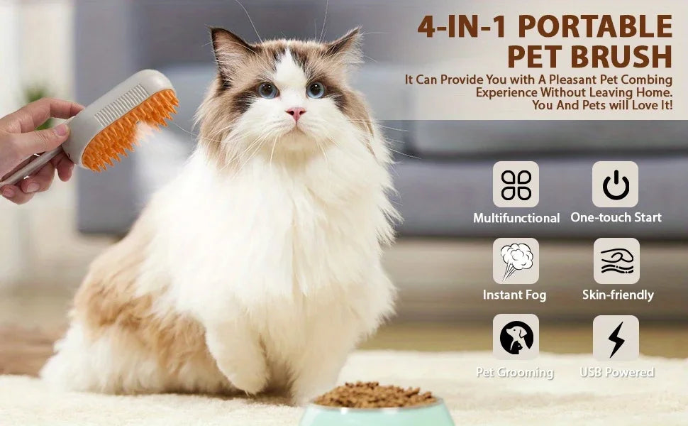 4 in 1 Cat Steam Brush for Shedding, Rechargeable Cat Brush with Steam, Anti-Static Steam Pet Brushes, Massage, Cleaning