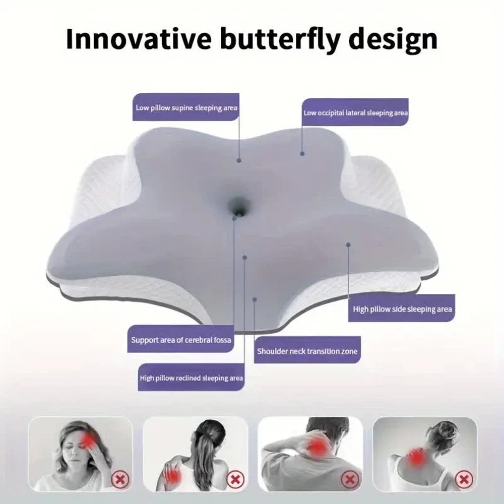 Cuscini in memory foam a forma di farfalla rilassante cervicale a rimbalzo lento cuscino per il collo sollievo dal dolore cuscino ortopedico per dormire