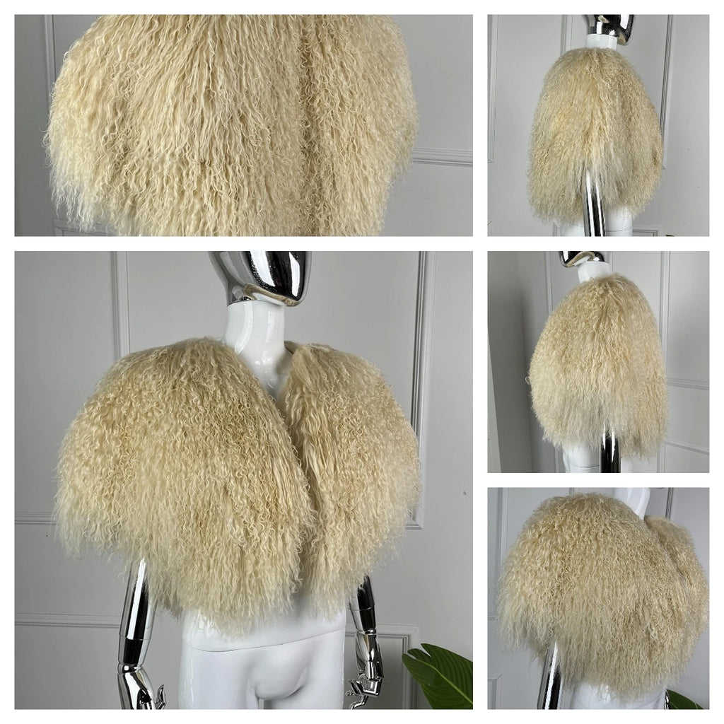 Short Mongolian Fur Coat Poncho For Woman Cropped Fur Jacket Luxury Warm New Arrivals Women's Sheepskin Coat