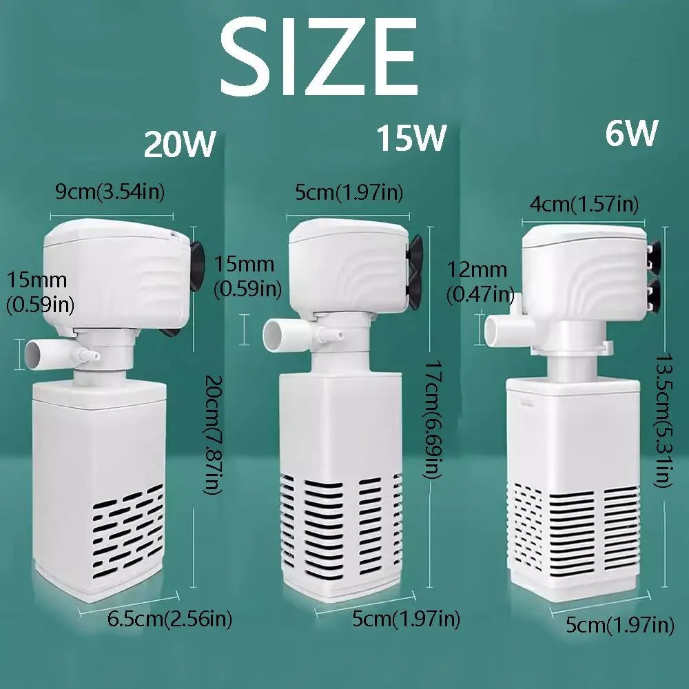 3 in 1 Aquarium Filter Pump Silent Operation Energy Efficient Submersible Filter Built-in Filter Plastic Water Filter Pump