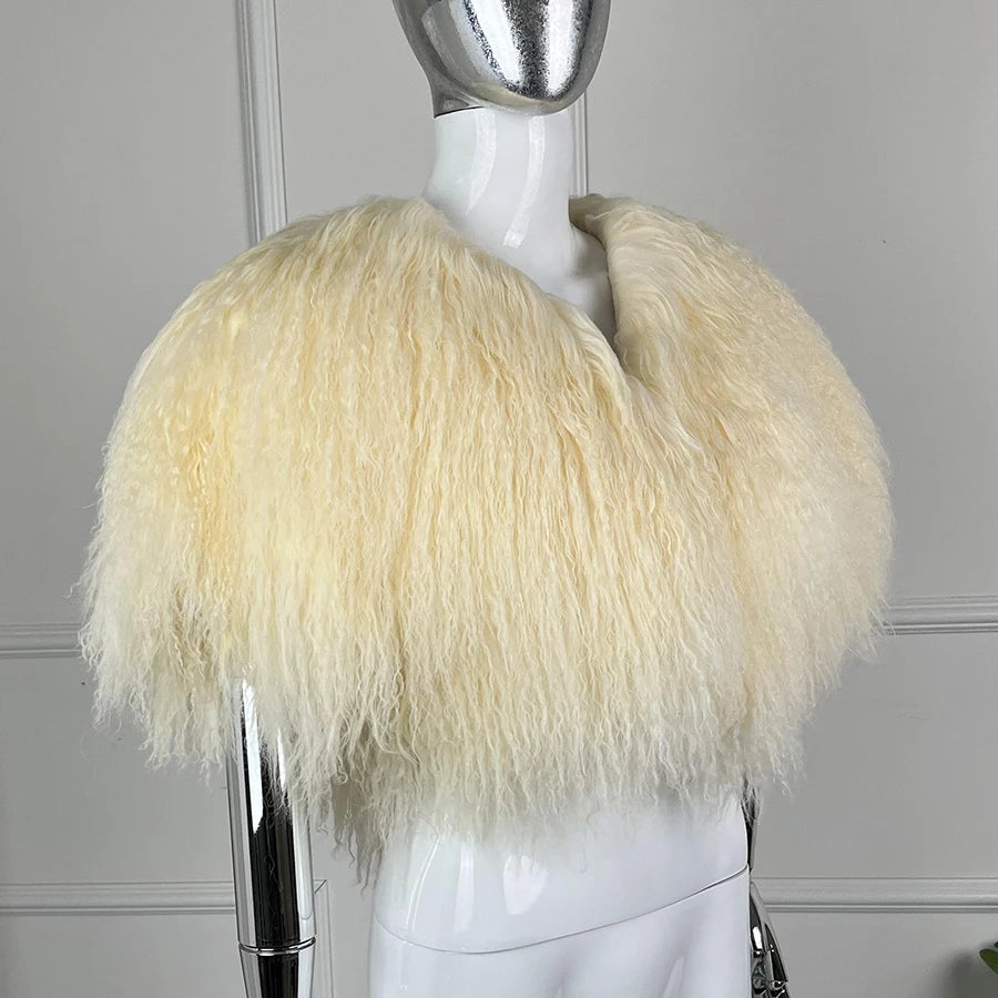 Short Mongolian Fur Coat Poncho For Woman Cropped Fur Jacket Luxury Warm New Arrivals Women's Sheepskin Coat